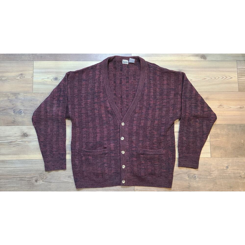 VTG Basic Editions Cardigan XL Waffle Knit 1990s Grandpa Core Academia Sweater